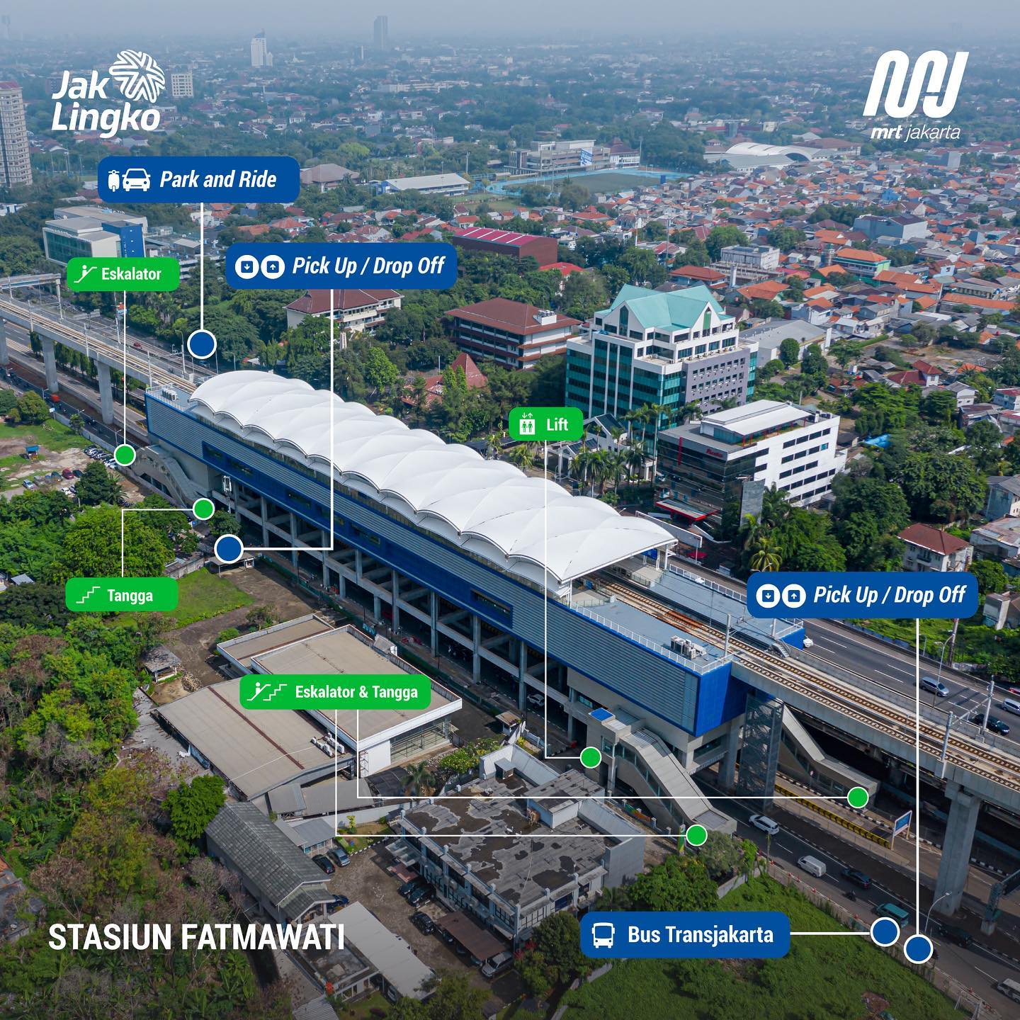     Lokasi fasilitas integrasi moda transportasi publik lainnya di Stasiun Fatmawati.